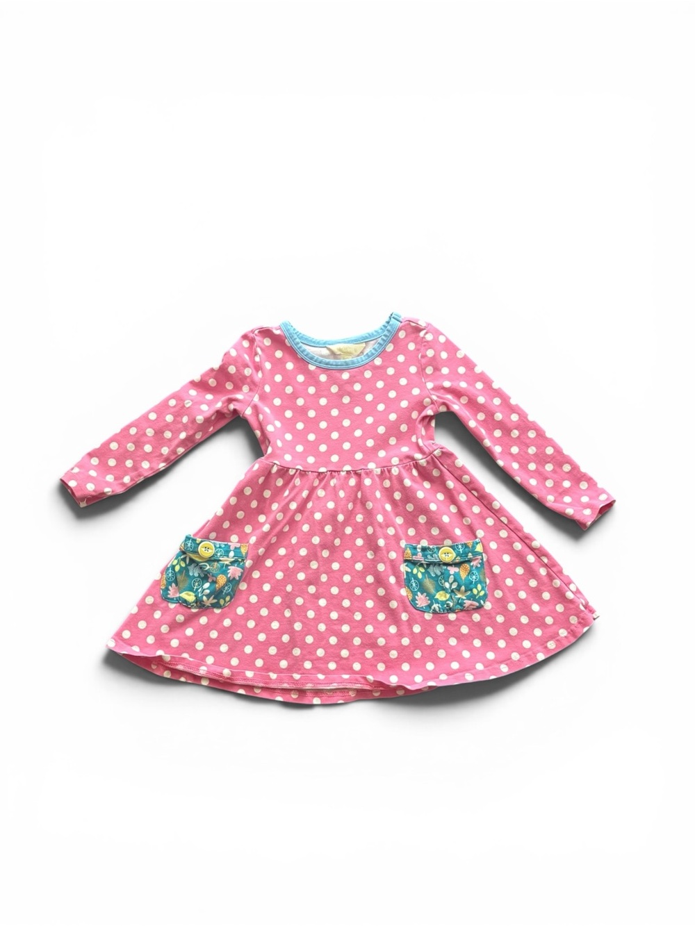 Matilda Jane Girls Pink Polka Dot Dress Long Sleeve Pocket Dress Size 2